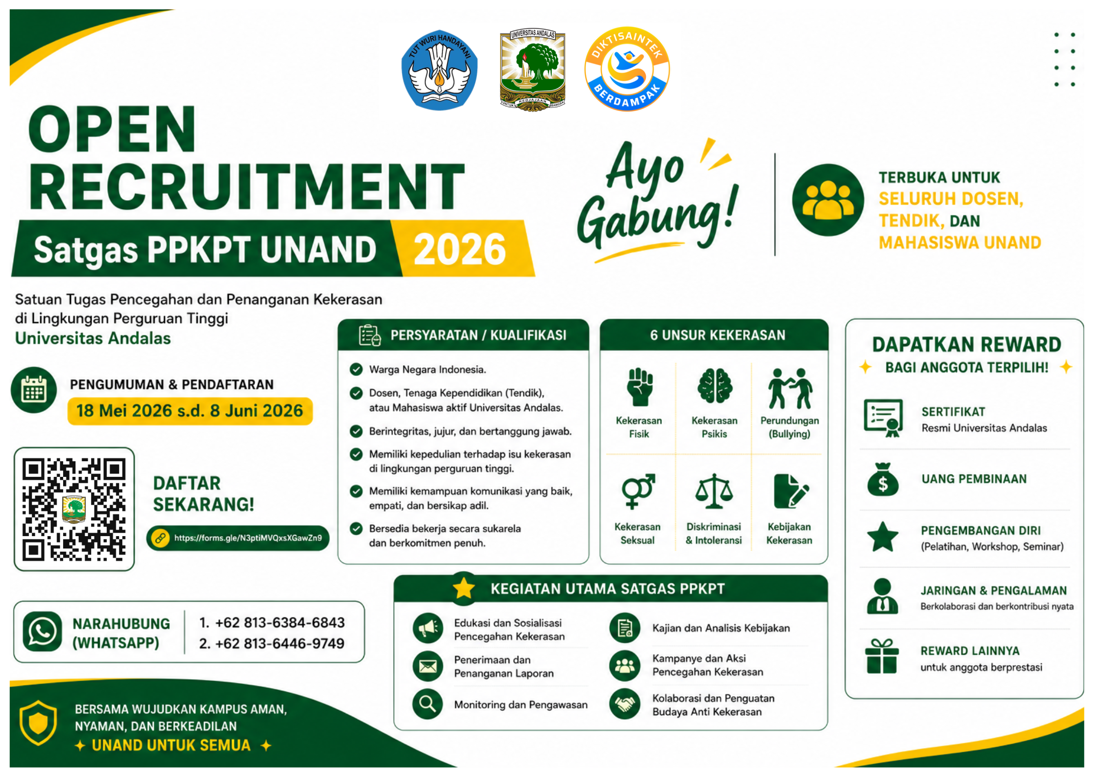 Open Recruitment Anggota Satgas PPKPT UNAND 2026-2028